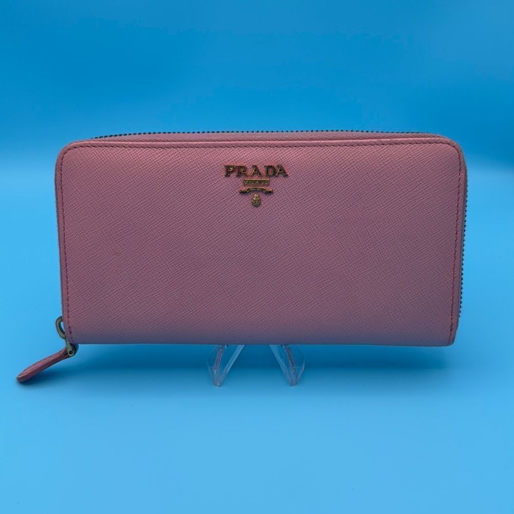 PRADA- light pink Long wallet Zip Around saffiano leather